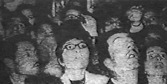 Close-up view of people watching the apparitions